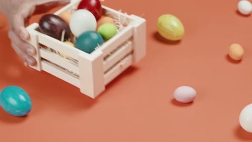 Festive Easter Eggs in a Wooden Crate