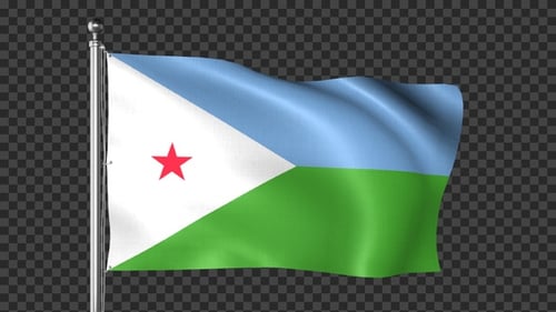 Realistic Waving Djibouti Flag Animation Loop with Alpha Channel