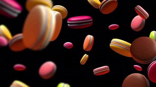Vibrant Macarons Falling Sweet Food Background Animation