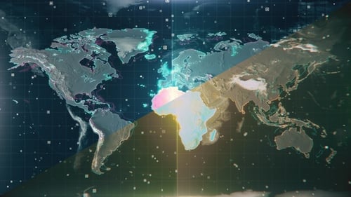 Futuristic Global Digital World Map with Glitch Effects