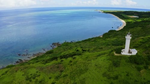 Top view of Cape Hirakubozaki in Ishigaki island with sunshine