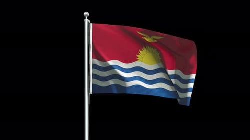 Kiribati Flag Waving on Flagpole with Alpha Channel
