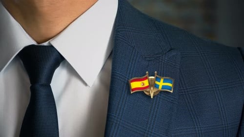 Close Up of Spain and Sweden Flag Pin