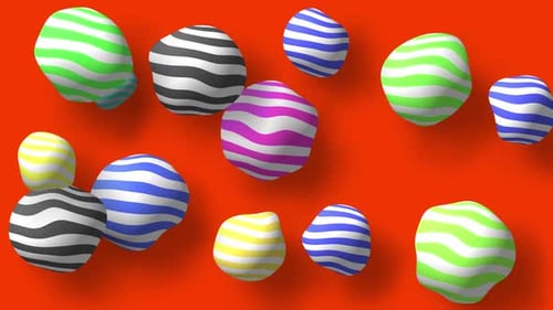 Abstract colorful background with flying or floating simple geometric forms. 3d sphere animation.