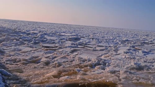 Ship Breaking Through Ice Ocean