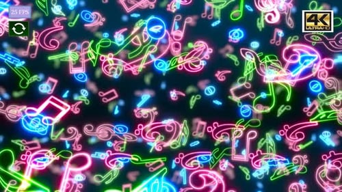 Dynamic Neon Music Notes Looping Background
