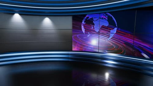 Virtuelles Nachrichtenstudio Set mit grünem Bildschirmhintergrund, Loop, 4k