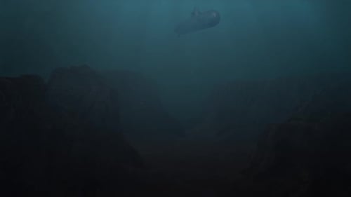 Submarine Descending into an Underwater Canyon
