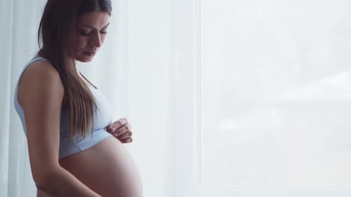 Young pregnant woman is resting at home and expecting a baby.