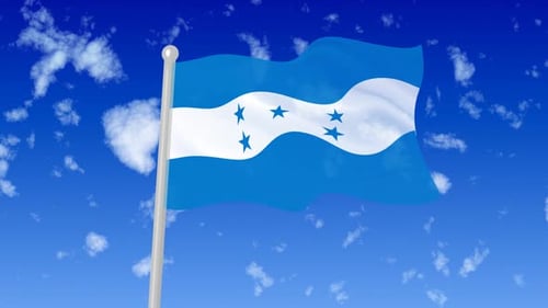 Honduras National Flag Waving with Blue Sky and Clouds