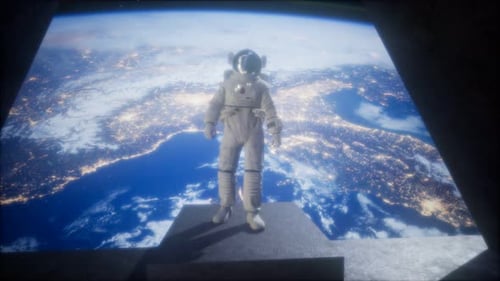 Astronaut on the Space Observatory Station Near Earth