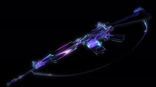 Futuristic Neon Wireframe Assault Rifle Rotation
