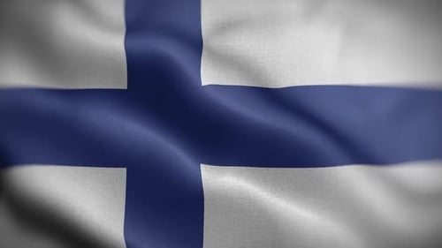 Waving Finland Flag Loop with Realistic Fabric Texture
