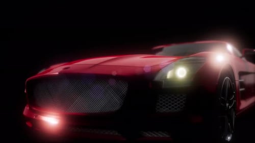 Futuristic Red Sports Car with Glowing Headlights