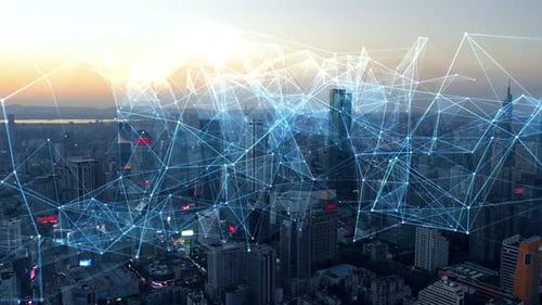 smart Connected city skyline. Futuristic network concept, city Technology.