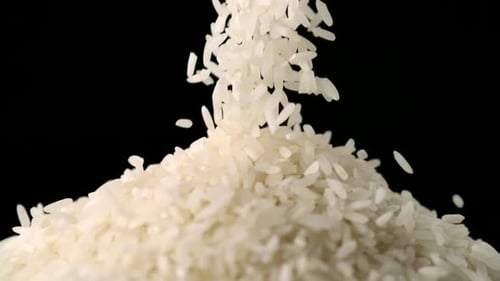 White Rice Grain Falling in Slow Motion