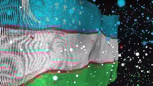Uzbekistan Flag Waving with Digital Particle Effect
