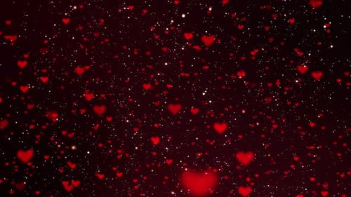 Romantic Red Hearts and Sparkle Particles Floating Animation
