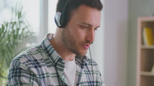 Call center man communicating