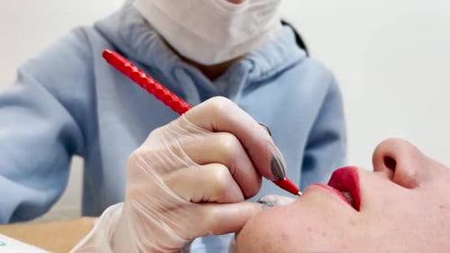 Woman Getting Permanent Lip Makeup Treatment