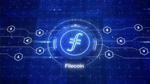 Logo animado de Filecoin. Logo de criptomoneda Filecoin. FIL en el mundo digital. Animación de cripto FIL.