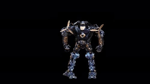 Metallic Robot Performing Dynamic Moves on Black Screen