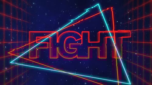 Retro Neon Glitch Text Reveal in Digital Grid