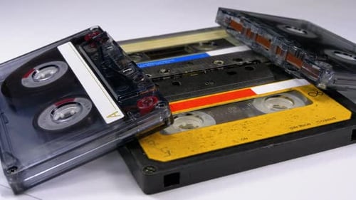 Close Up of Audio Cassette Tapes