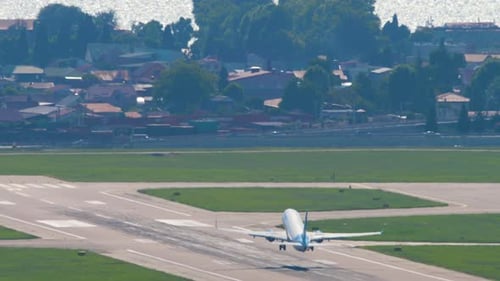 Jet Airliner Take Off Over Sea