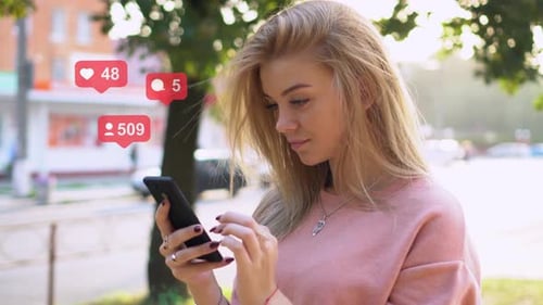 Woman Blogger Is Active in Social Networks.
