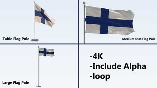 Realistic Finnish Flag Waving on Pole with Alpha Channel