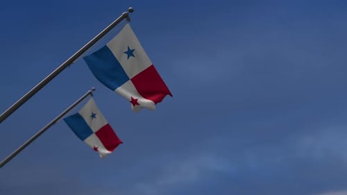 Realistic 3D Panama Flag Waving in Blue Sky