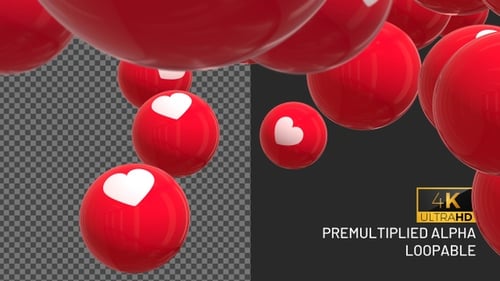 Glossy Red Heart Spheres Floating Animation