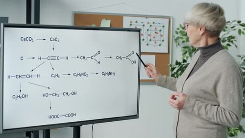 Portrait of Online School Teacher Working with Electronic Board and Speaking During Remote Chemistry