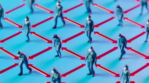 Animated Social Distancing Concept with Walking People and Arrows