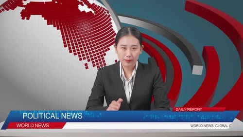 Live News Studio With Asian Professional Female Anchor Reporting On The Events Of The Day