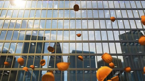 El edificio de oficinas ya está terminado y los cascos de seguridad vuelan por los aires
