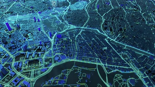 Futuristic Digital City Map Network Data Animation