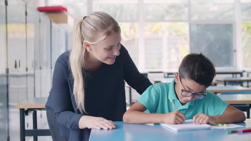 Happy School Teacher Explaining Task