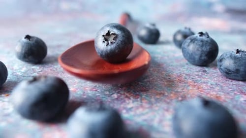 Close Up of Fresh Blue Berry on Spoon