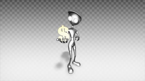 Homme 3D argenté - symbole du dollar d'une émission de dessin animé
