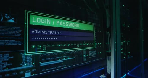 Écran de connexion à l'ordinateur dans un centre de données moderne