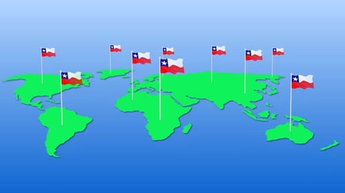 Animated Chilean Flags on World Map for Global Business
