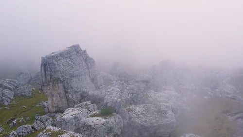 Misty Mountain Landscape with Jagged Boulders