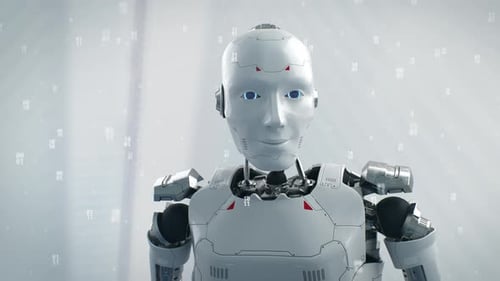Futuristisches Android im modernen Zimmer