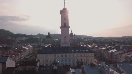 Aerial City Lviv, Ukraine. European City. Popular Areas of the City. Town Hall