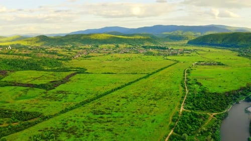 Aerial View on Village in Highlands