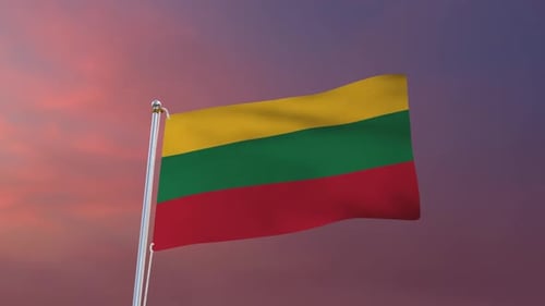 Waving Lithuania Flag Against a Beautiful Sunset Sky