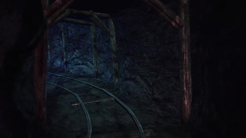 Dark Mine Shaft Walkthrough with Railroad Tracks