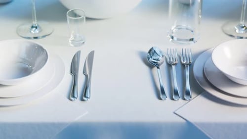 Elegant tableware at the restaurant. Dinner set at the reception. Seamless loop.